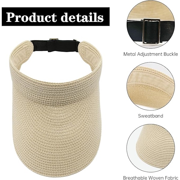 Sommarvisirhatt - Bred Brätte - för Kvinnor UPF 50+ UV400 Skydd Strandvisirkeps Solhatt för Beige