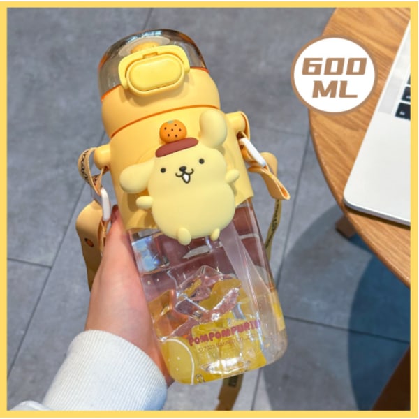 600ml Anime Straw Cup Kawaii Kuromi Cinnamoroll Melody Vannflaske for Barn Sports Te/Kaffe Kopper Kjøkkenutstyr Jentegaver Pompompurin