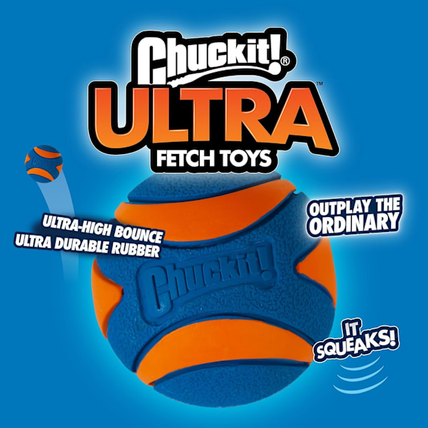 ChuckIt! Ultra Squeaker Ball Hundeleksak Boll Hållbar Gummi Pipboll Chuck It Launcher Kompatibel Leksak För Hundar, 3-pack, Medium