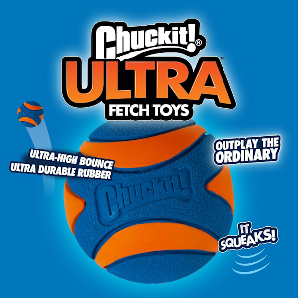 ChuckIt! Ultra Squeaker Ball Hundeleksak Boll Hållbar Gummi Pipboll Chuck It Launcher Kompatibel Leksak För Hundar, 3-pack, Medium