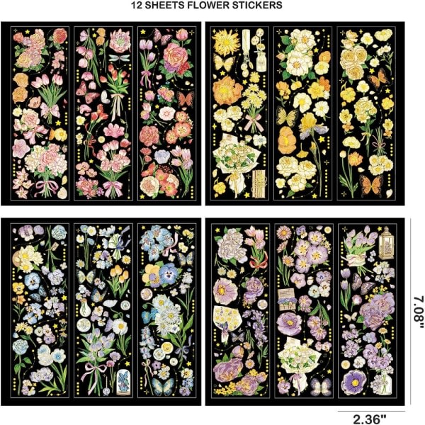 24 ark holografiske klistremerker Gjennomsiktige klistremerker Blomst