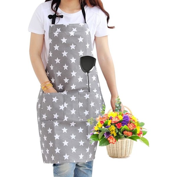 Fashion Star Apron for Women Girls, Adjustable Apron with 2 Pockets for Home Kitchen Cooking Baking BBQ Gardening