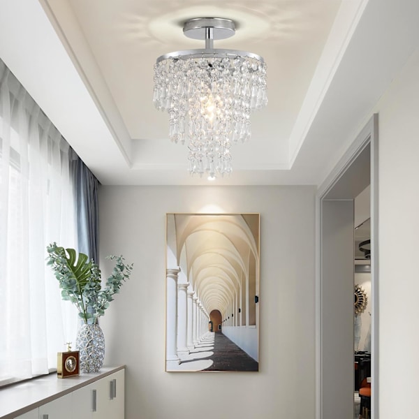 Modern kristall taklampa, 3-lagers kristall, E27-lampa (lampa ingår ej), semi-infälld kristallkrona