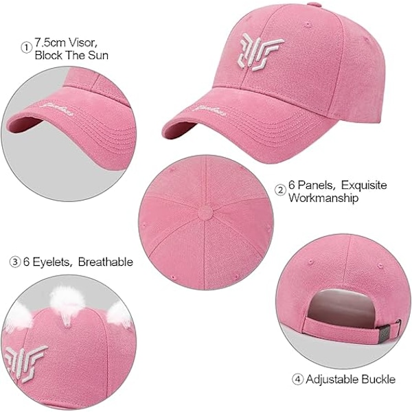 Baseballcaps for menn med justerbar spenne, Unisex Peaket Broderi Pustende Sommer Solhatt Sportscaps for Utendørs Casual Coton Trucker Hip Hop Pink