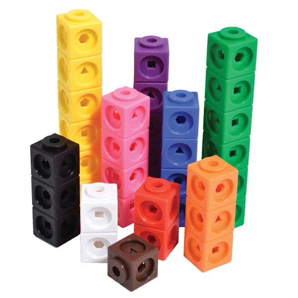 Math Cubes - Set of 100 - 10 Colours - 5 Geometric Shapes on Each Block