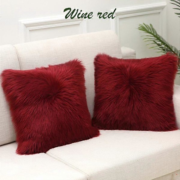 1 stk. Shaggy Fluffy Putetrekk Putevar Myk Pels Plysj 45x45cm wine red