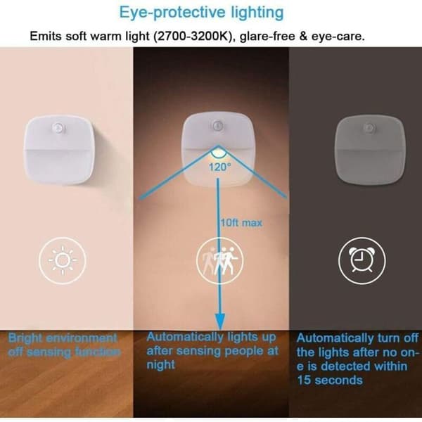 Väggmonterad nattlampa - LED med rörelsesensor - Självhäftande - Varmvit - Sovrum/Badrum