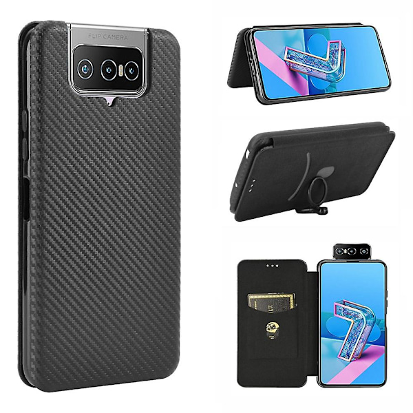 Automaattisesti imeytyvä hiilikuitunahkakotelo korttipaikalla Asus Zenfone 7 ZS670KS/7 Pro ZS671KS -puhelimelle