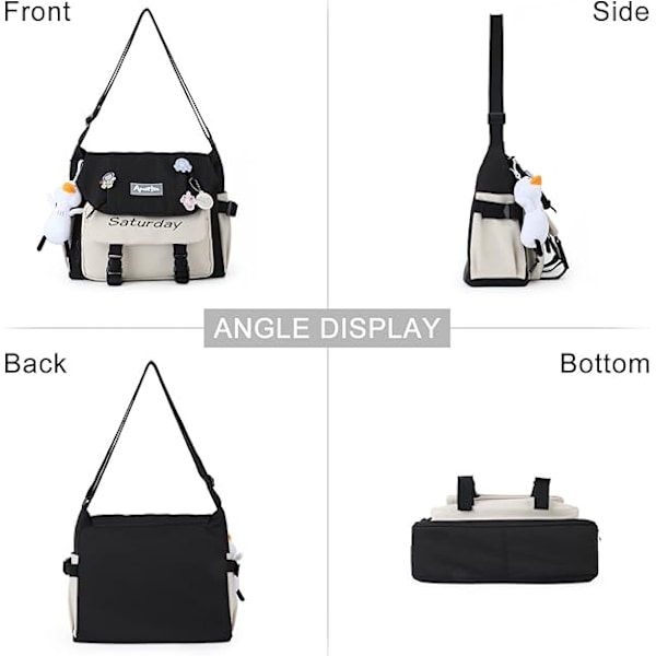 Söpö olkalaukku teinitytöille ja naisille, Kawaii-olkalaukut, Crossbody-olkalaukku pinneillä ja riipuksella Negro