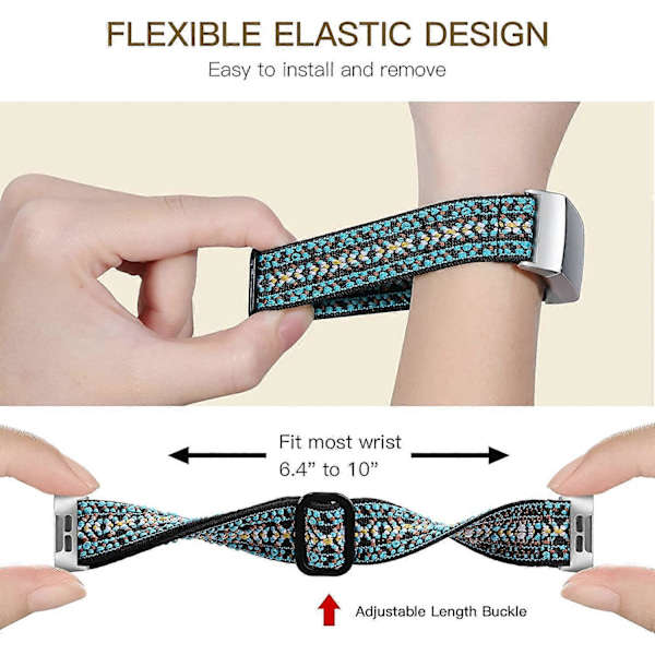 2-pack elastiskt band för Fitbit Charge 4/Charge 3SE/Fitbit Charge 3-armband för kvinnor och män, justerbar stretchig andningsbar nylonväv med mönster
