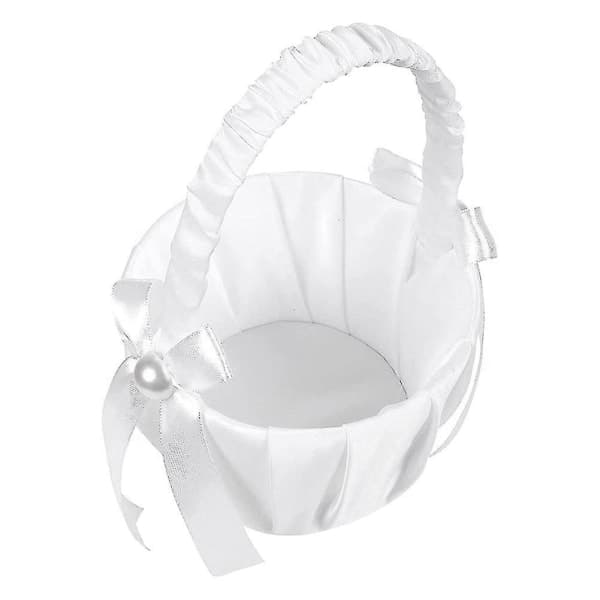 2-pack bröllopsblomkorg i satin med rosett, blomkorg för fest med rosett