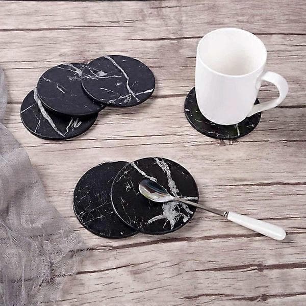 6-pak Vendbare Brikker Sort Marmor PU med Holder sort