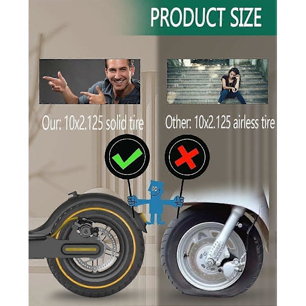 10x2 Massiva Däck, 10X2.125 50/75-6.1 10 Tum Tubeless Däck för Segway Ninebot D40X F25 F30