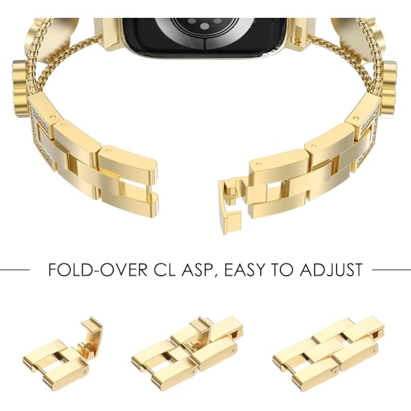 Armbåndsrem kompatibel med Apple Watch Sparkling Fashion Women Metal Bling Diamond Rustfritt Stål Lenke Remmer Erstatningsbånd Gold/Iridescent Leaf 42/44/45mm