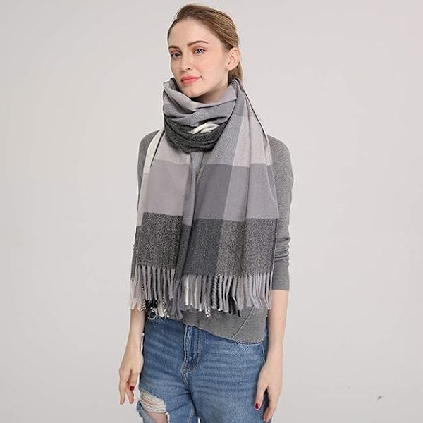 1 stk. Blød Kvinde Cashmere Uld Sjal Stor Pashmina Shawl og Wrap Varmt Stole Tæppe Black&grey