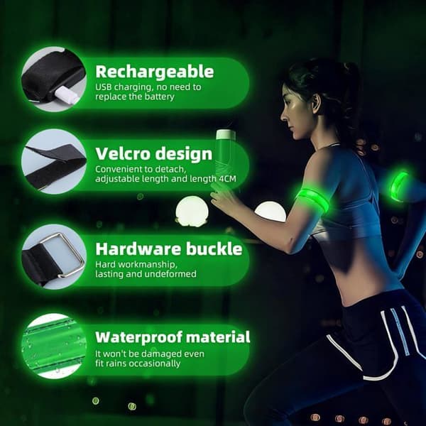 Oppladbart LED-armbånd - Pakke med 2, grønn, synlighet for løping, jogging, hunder, nattestid