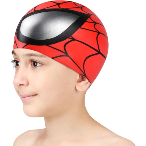 Kids Swimming Cap, Elastic Silicone Swim Hat, Comfortable Swimming Hat, Spider Pattern Non-Slip Swim Cap, Waterproof Bathing Cap Keep Hair Dry