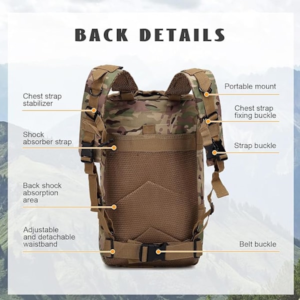 30L Vanntett Tursekk Multifunksjonell Reise Ryggsekk Trekking Utendørs Sykling Klatring Ryggsekk Camuflaje Color 01