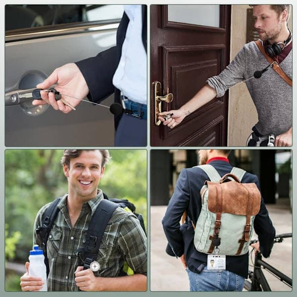 Robust infällbar nyckelring 1/2/3/5-pack – karbinhake, ID-korthållare och förlängningssladd 60 cm 3-pack 3-Pack