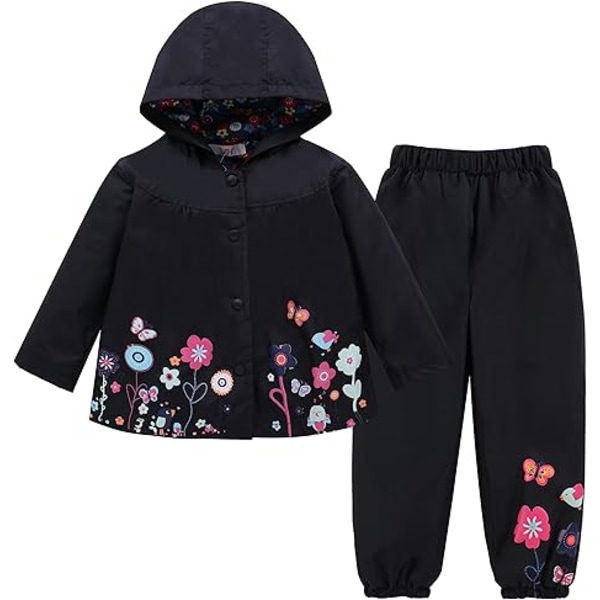 Baby Girls Raincoat Suit Waterproof Hooded Coat Jacket & Trousers Outwear