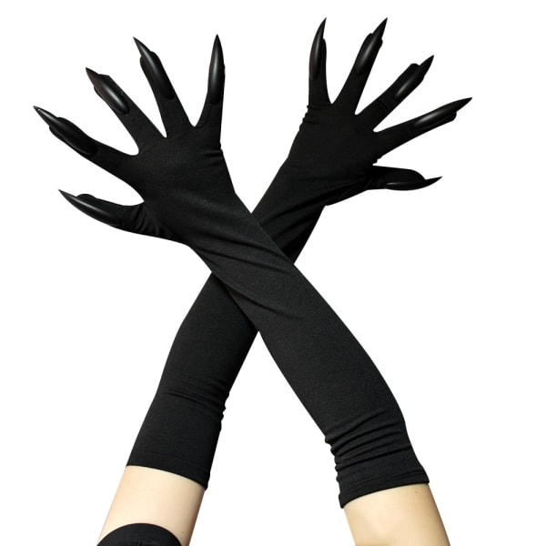 Halloween-hanskat aikuisille, pitkät mustat eläimen kynnet, pelottavat pitkät kynnet, hauskat haamu-mustat kynnet Black Nails
