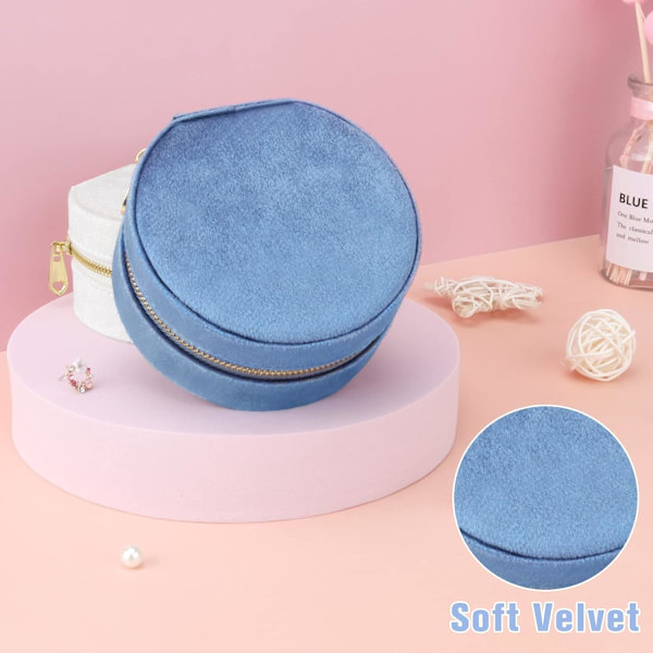 Mini Samettimatka-Korurasia, Matkakorurasia Järjestäjä, Pieni Korujärjestäjä Säilytys Renkaille Korvakoruille Kaulakoruille Rannekkeille Semicircle Blue