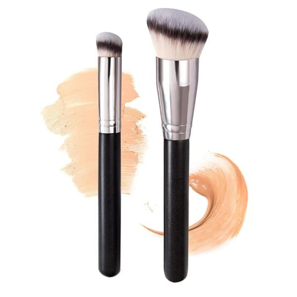 Makeupbørste, concealerbørste, foundationbørste med bløde syntetiske fibre til flydende foundation, 2 stk.
