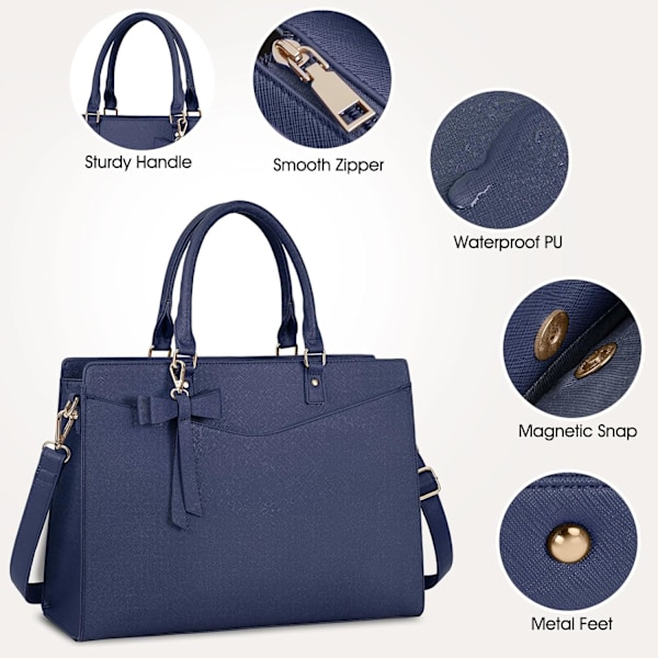 Stor Dame Håndtaske 15,6 Tommer Laptop Taske PU Læder Skoletaske Vandtæt Tote Taske Shopper Skuldertaske Azul