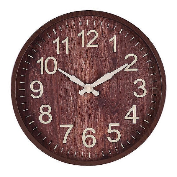 Nordisk Minimalistisk Veggklokke i Tre, Lydløs Rund Hengende Klokke Elegant Dark  brown
