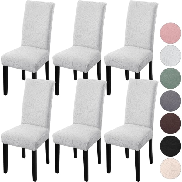 4-pakning stoltrekk, elastisk, avtagbar, vaskbar, til spisestueblader Leaves-light Gray 6
