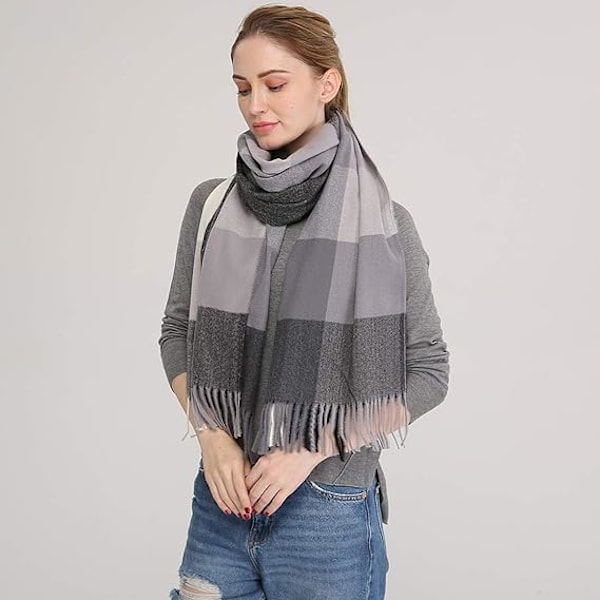 1 stk. Blød Kvinde Cashmere Uld Sjal Stor Pashmina Shawl og Wrap Varmt Stole Tæppe Black&grey