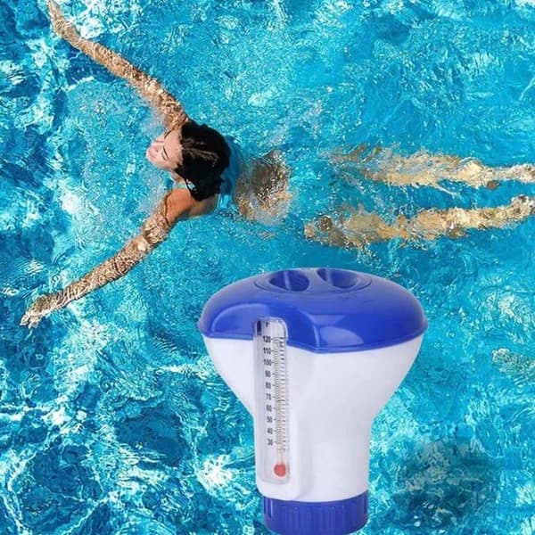 Klor tablet dispenser til swimmingpools, flydende tabletholder til babybade termometer
