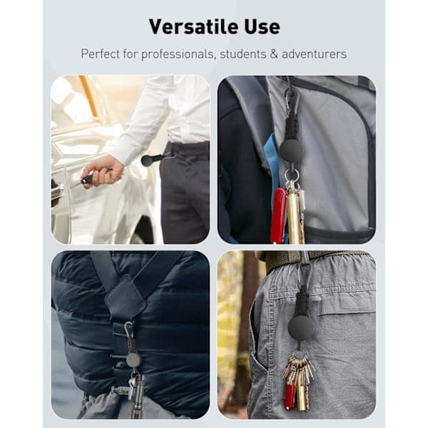 Robust infällbar nyckelring 1/2/3/5-pack – karbinhake, ID-korthållare och förlängningssladd 60 cm 3-pack 3-Pack