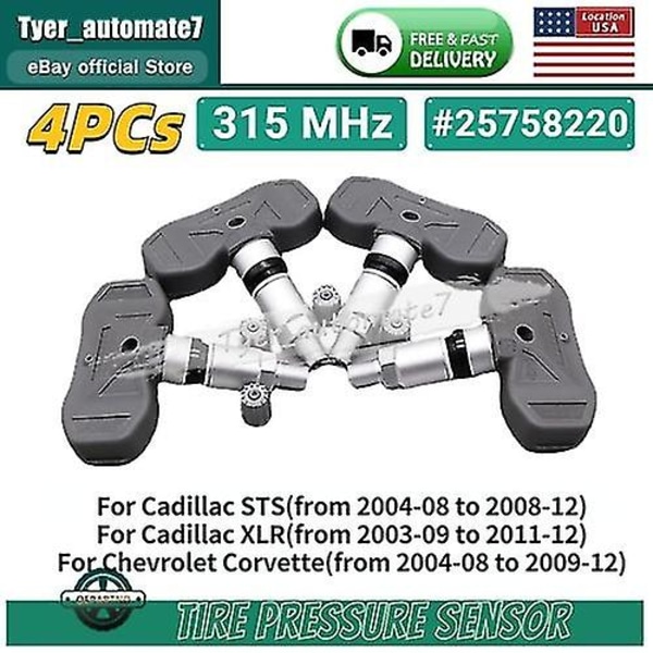 4x 25758220 Däcktryckssensor 315mhz Tpms För 2005-2009 Corvette C5 C6 7.0
