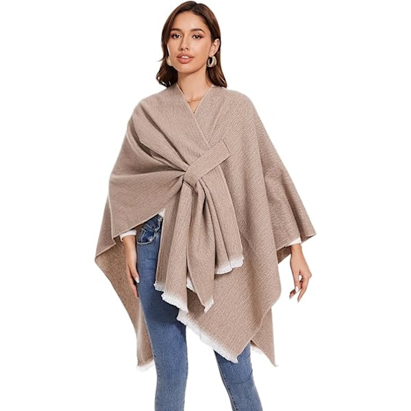 Elegant Sjalkappa med Öppen Framkant för Kvinnor, Mjuk Poncho, Lämplig för Vår, Höst och Vinter Light Gray