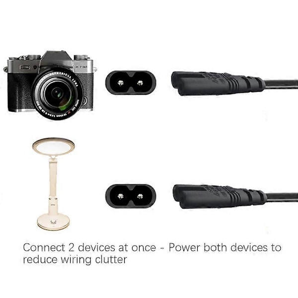 IEC320 C8 till 2X C7 Y Split AC-sladd, IEC Figur 8 Hane till 2 Hona 1 in 2 Ut AC-kabel