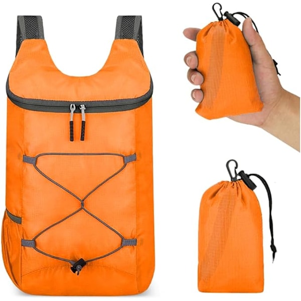 Ultralett sammenleggbar ryggsekk 20L liten vanntett ryggsekk reise turryggsekk liten fjellryggsekk turryggsekk for kvinner menn camping Naranja