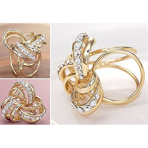 Elegant Modern Enkel Design Dam Triple-Ring Diamante Metallisk Silkescarf Clip Scarf Ring Chiffon Spänne Gold