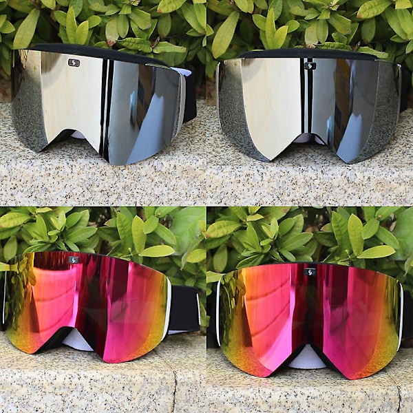 Skibriller med magnetisk dobbelt lag polarisert linse Ski Anti-dugg UV400 Snowboardbriller Menn Kvinner Skibriller Briller Red with Red