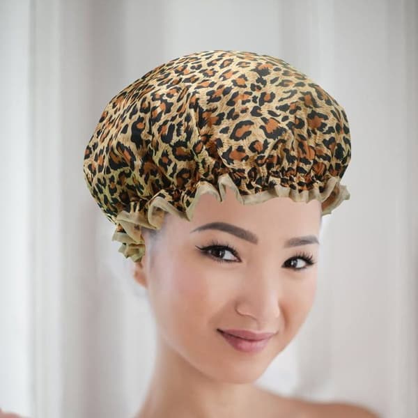 PEVA badehætter - 2 stk., dobbeltlag, vandtætte og elastiske - Leopardprint - Velegnet til hårbeskyttelse