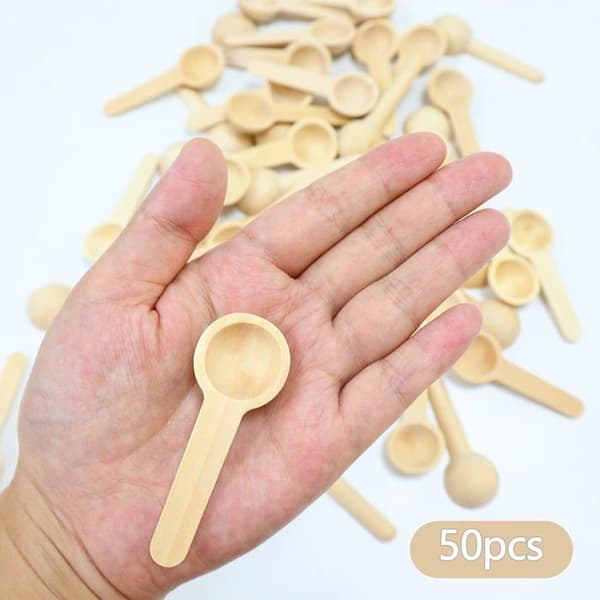 50 Mini Træskeer - Krydderier/Is/Kage/Kaffe/Dessert - Krydderi