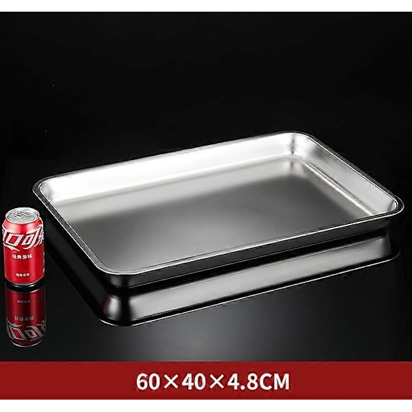 304 bricka i rostfritt stål, rektangulär ren platt botten fyrkantig plåt, kommersiellt kök bakplåt, förtjockad ångad risplåt AC-style L60 W40  H4.8 flat bottom