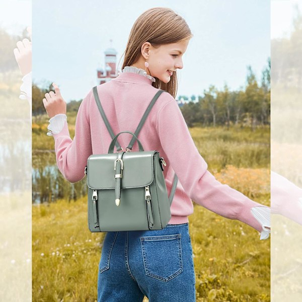Liten Ryggsäck Dam Crossbody Väskor Mini Ryggsäck Söta Flickor PU Läder Vattentät Ryggsäck för Dagliga Resor Verde