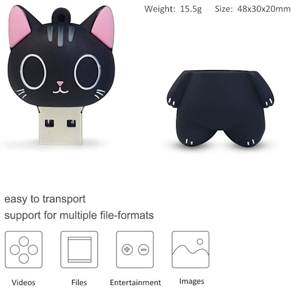 32GB USB-minne med katt, USB 2.0 vattentätt silikonminne, present till barn och studenter 32GB