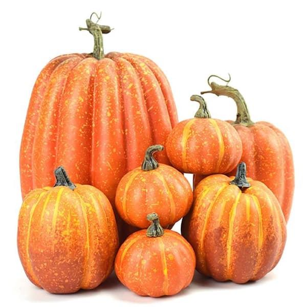 7-delt Halloween-simuleringsgræskardekorationssæt, simuleringsgræskarmodeldekoration, orange