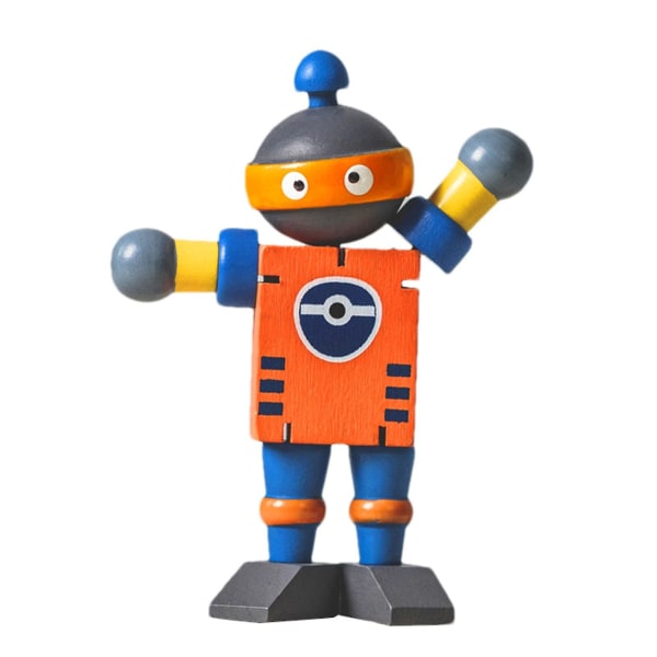 Trelekeroboter Fleksibel dukkeledd Justerbar bordlekefigur for barn, Robotleker i tre Orange