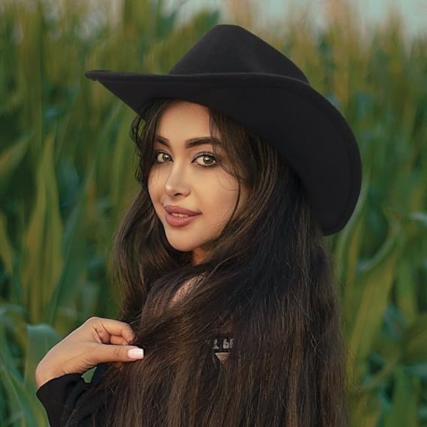 1 stk Cowboyhat i uldfilt til mænd og kvinder - Klassisk fedora med oprullet kant - Cowgirlhat - Western Cowboyhat