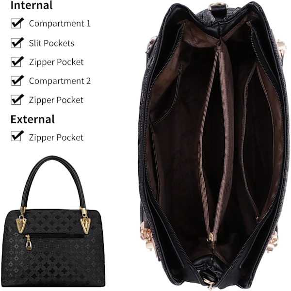 Mote Kvinner PU Lær Håndvesker Elegant Crossbody Veske Liten Skulderveske Messenger Veske Lommebok 4 stk Sett Negro