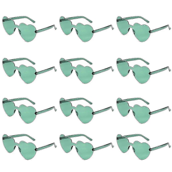 12 stk. Hjerte Solbriller For Kvinner Transparent Hjerteformede Solbriller Bulk Morsomme Solbriller Pakke For Festgaver green