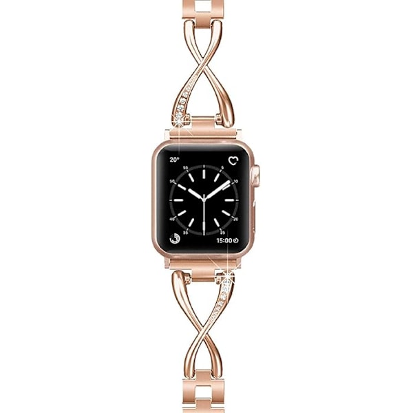 Smykkeurrem til iWatch-rem Serie Kvinder Krystal Diamant Armbånd Rustfrit Stål Remme Rose gold 38/40/41mm